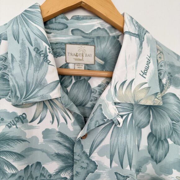 Vintage Trader Bay Hawaiian Shirt Blue & White Aloha Shirt Adult Mens L Soft 90s - Picture 6 of 16